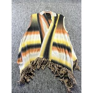 Baciano Bacci Cardigan Sweater Women XL Multicolor Stripes Open Front Fringe Hem
